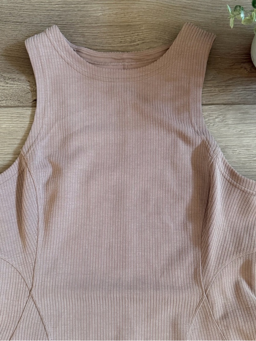 LULULEMON Ribbed Softstreme Slim-Fit Tank Dress Taupestatic Size 8 - Picture 5 of 10
